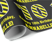 Zwart & Geel Gestreept "10"; 10e Verjaardag + Naam Cadeaupapier (Rol Hoek)