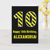 Zwart & Geel Gestreept "10"; 10e Verjaardag + Naam Kaart (Gele Bloem)