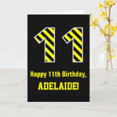 Zwart & Geel Gestreept "11"; 11e Verjaardag + Naam Kaart (Gele Bloem)