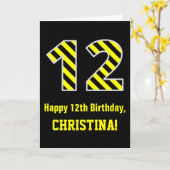 Zwart & geel gestreept "12"; 12e verjaardag + naam kaart (Gele Bloem)