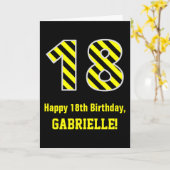 Zwart & geel gestreept "18"; 18e verjaardag + naam kaart (Gele Bloem)
