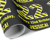 Zwart & Geel Gestreept "22"; 22e Verjaardag + Naam Cadeaupapier (Rol Hoek)