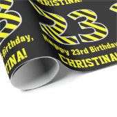 Zwart & Geel Gestreept "23"; 23e Verjaardag + Naam Cadeaupapier (Rol Hoek)