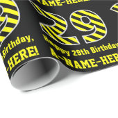 Zwart & Geel Gestreept "29"; 29e Verjaardag + Naam Cadeaupapier (Rol Hoek)