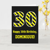 Zwart & Geel Gestreept "30"; 30e Verjaardag + Naam Kaart (Gele Bloem)