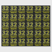 Zwart & Geel Gestreept "32"; 32e Verjaardag + Naam Cadeaupapier (Vlak)