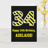 Zwart & Geel Gestreept "34"; 34e Verjaardag + Naam Kaart (Gele Bloem)