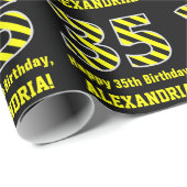 Zwart & geel, gestreept "35"; 35e verjaardag + naa cadeaupapier (Rol Hoek)