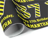Zwart & Geel Gestreept "37"; 37e Verjaardag + Naam Cadeaupapier (Rol Hoek)
