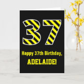 Zwart & Geel Gestreept "37"; 37e Verjaardag + Naam Kaart (Gele Bloem)