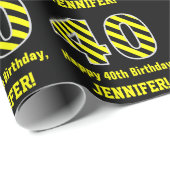 Zwart & geel gestreept "40"; 40e verjaardag + naam cadeaupapier (Rol Hoek)