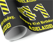 Zwart & Geel Gestreept "41"; 41ste Verjaardag + Na Cadeaupapier (Rol Hoek)