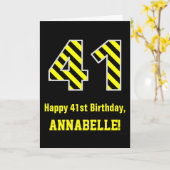 Zwart & Geel Gestreept "41"; 41ste Verjaardag + Na Kaart (Gele Bloem)