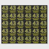 Zwart & Geel Gestreept "43"; 43e Verjaardag + Naam Cadeaupapier (Vlak)