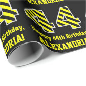 Zwart & Geel Gestreept "44"; 44e Verjaardag + Naam Cadeaupapier (Rol Hoek)