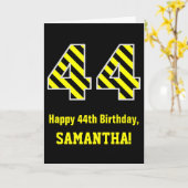Zwart & Geel Gestreept "44"; 44e Verjaardag + Naam Kaart (Gele Bloem)