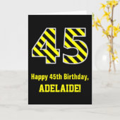 Zwart & Geel Gestreept "45"; 45e Verjaardag + Naam Kaart (Gele Bloem)