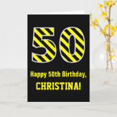 Zwart & Geel Gestreept "50"; 50ste Verjaardag + Na Kaart (Gele Bloem)