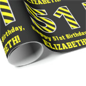 Zwart & Geel Gestreept "51"; 51ste Verjaardag + Na Cadeaupapier (Rol Hoek)