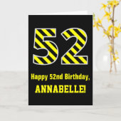 Zwart & Geel Gestreept "52"; 52e Verjaardag + Naam Kaart (Gele Bloem)