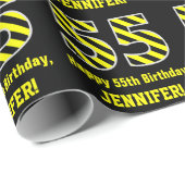 Zwart & geel, gestreept "55"; 55e verjaardag + naa cadeaupapier (Rol Hoek)