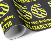 Zwart & Geel Gestreept "56"; 56e Verjaardag + Naam Cadeaupapier (Rol Hoek)