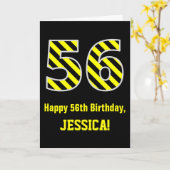 Zwart & Geel Gestreept "56"; 56e Verjaardag + Naam Kaart (Gele Bloem)