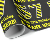 Zwart & geel, gestreept "57"; 57e verjaardag + naa cadeaupapier (Rol Hoek)