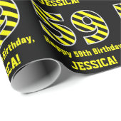 Zwart & Geel Gestreept "59"; 59e Verjaardag + Naam Cadeaupapier (Rol Hoek)