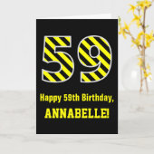 Zwart & Geel Gestreept "59"; 59e Verjaardag + Naam Kaart (Gele Bloem)