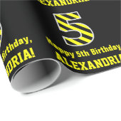 Zwart-geel, gestreept "5"; vijfde verjaardag + naa cadeaupapier (Rol Hoek)