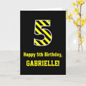 Zwart-geel, gestreept "5"; vijfde verjaardag + naa kaart (Gele Bloem)