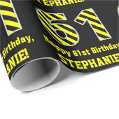 Zwart & Geel Gestreept "61"; 61ste Verjaardag + Na Cadeaupapier (Rol Hoek)