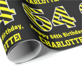 Zwart & Geel Gestreept "64"; 64e Verjaardag + Naam Cadeaupapier (Rol Hoek)