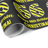 Zwart & Geel Gestreept "66"; 66e Verjaardag + Naam Cadeaupapier (Rol Hoek)