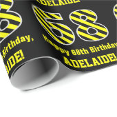 Zwart & Geel Gestreept "68"; 68ste Verjaardag + Na Cadeaupapier (Rol Hoek)