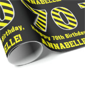 Zwart & Geel Gestreept "70"; 70e Verjaardag + Naam Cadeaupapier (Rol Hoek)