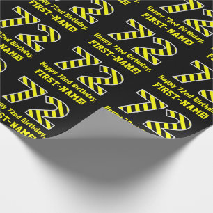 Zwart & Geel Gestreept "72"; 72e Verjaardag + Naam Cadeaupapier
