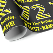 Zwart & Geel Gestreept "72"; 72e Verjaardag + Naam Cadeaupapier (Rol Hoek)