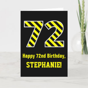 Zwart & Geel Gestreept "72"; 72e Verjaardag + Naam Kaart