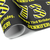 Zwart & Geel Gestreept "73"; 73e Verjaardag + Naam Cadeaupapier (Rol Hoek)