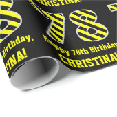 Zwart & Geel Gestreept "78"; 78ste Verjaardag + Na Cadeaupapier (Rol Hoek)