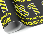 Zwart & Geel Gestreept "81"; 81ste Verjaardag + Na Cadeaupapier (Rol Hoek)