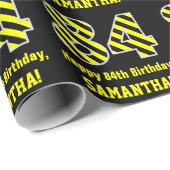 Zwart & Geel Gestreept "84"; 84e Verjaardag + Naam Cadeaupapier (Rol Hoek)