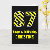 Zwart & Geel Gestreept "87"; 87e Verjaardag + Naam Kaart (Gele Bloem)