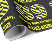 Zwart & Geel Gestreept "89"; 89e Verjaardag + Naam Cadeaupapier (Rol Hoek)