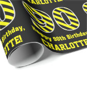 Zwart & Geel Gestreept "90"; 90ste Verjaardag + Na Cadeaupapier (Rol Hoek)