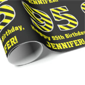 Zwart & geel, gestreept "95"; 95e verjaardag + naa cadeaupapier (Rol Hoek)