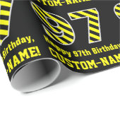 Zwart & Geel Gestreept "97"; 97e Verjaardag + Naam Cadeaupapier (Rol Hoek)