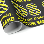 Zwart & geel, gestreept "98"; 98e verjaardag + naa cadeaupapier (Rol Hoek)